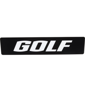 Pokazowa tablica rejestracyjną z napisem Golf, czarno-białą