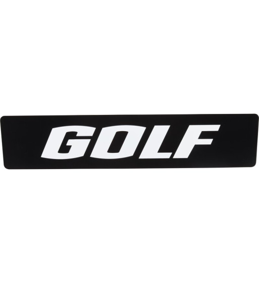 Pokazowa tablica rejestracyjną z napisem Golf, czarno-białą