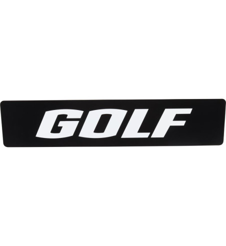 Pokazowa tablica rejestracyjną z napisem Golf, czarno-białą