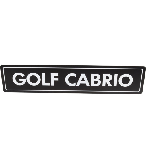 Pokazowa tablica rejestracyjną z napisem Golf Cabrio, czarno-białą