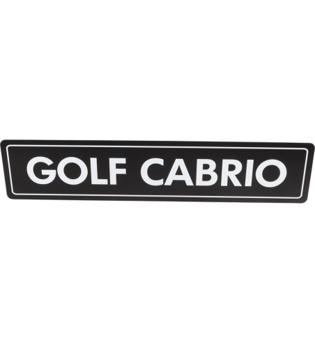 Pokazowa tablica rejestracyjną z napisem Golf Cabrio, czarno-białą