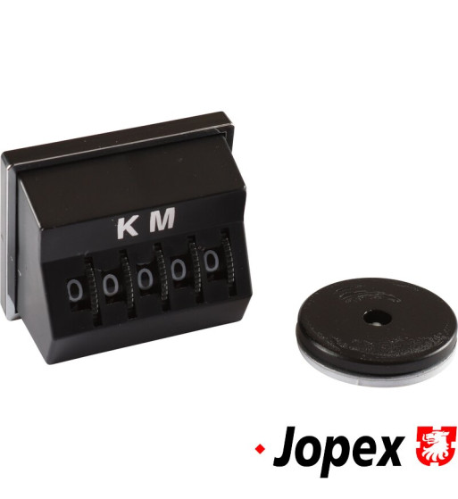 Trip odometer KM, black with chrome trim