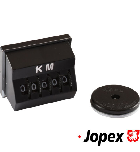 Trip odometer KM, black with chrome trim