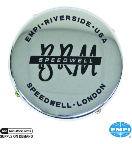 Hub cap with BRM, EMPI & Speedwell logo, low, chrome
