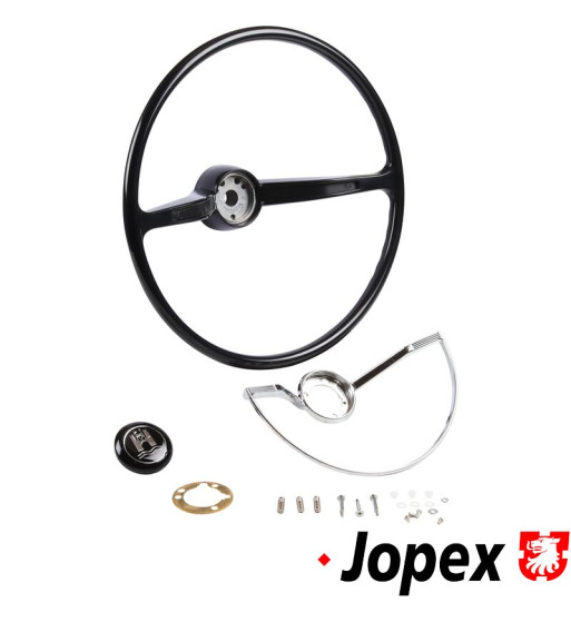 Steering wheel, complete with chrome horn ring, black