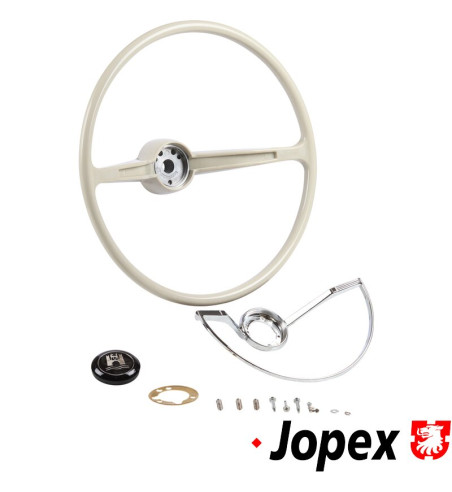 Steering wheel, complete with chrome horn ring, silver/grey
