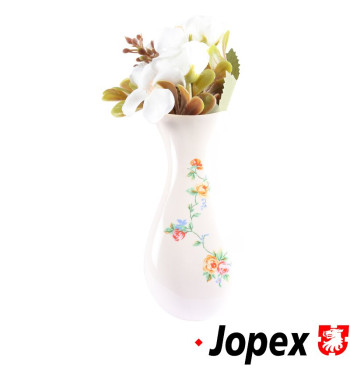 Flower vase with plastic flowers and mounting bracket