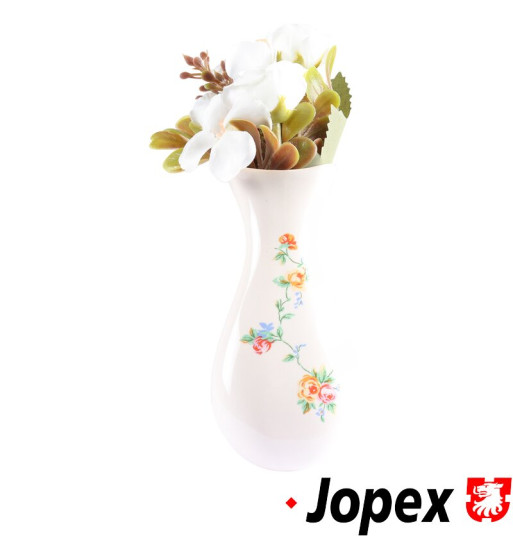 Flower vase with plastic flowers and mounting bracket