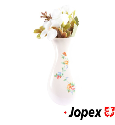 Flower vase with plastic flowers and mounting bracket