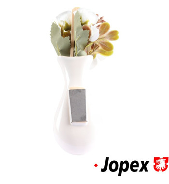 Flower vase with plastic flowers and mounting bracket