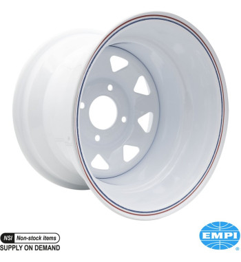 Steel rim, painted, white, 10x15, 4x130, 2 back spacing