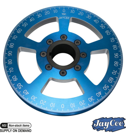 Pulley for crankshaft, aluminium, Billet drag style, sand seal, blue with laser engraved numbers, Ø5.25