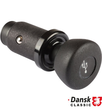 Cigarette lighter to USB-A and USB-C port adapter with black knob and black decor ring
