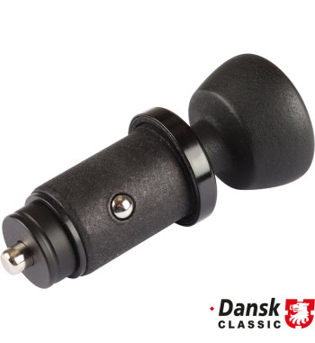 Cigarette lighter to USB-A and USB-C port adapter with black knob and black decor ring