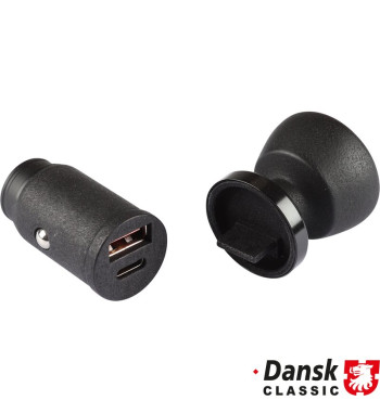 Cigarette lighter to USB-A and USB-C port adapter with black knob and black decor ring