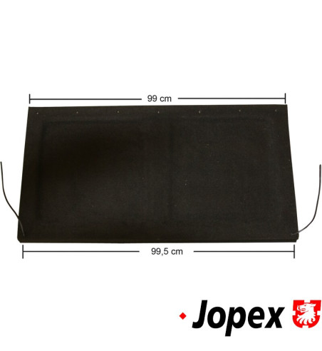 Parcel shelf including retaining straps, black. 99.5 cm wide tapering to 99 cm