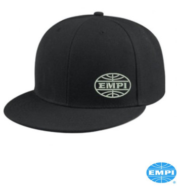 EMPI Flat Bill cap, black with stiched gray logo, L-XL