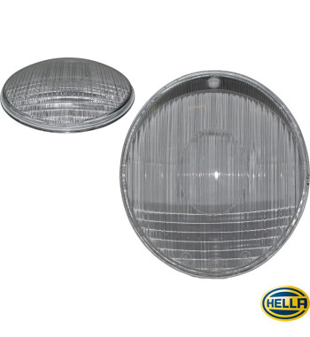 Headlamp lens, asymmetrically, with E-mark