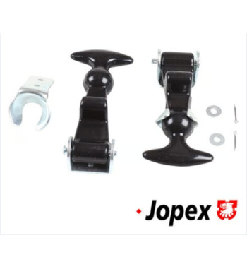 Rubber hood hold down set, front/rear with fastening material