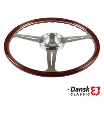 Steering wheel with wood rim and polished aluminium spoke, Ø394 mm (15.5), with horn button