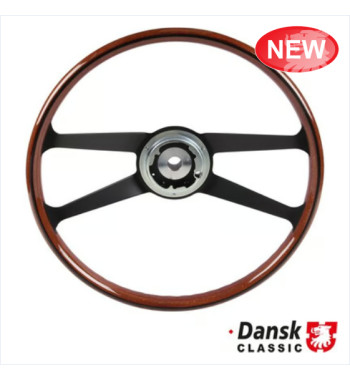 Steering wheel with wood rim and black spoke, Ø394 mm (15.5), without horn button