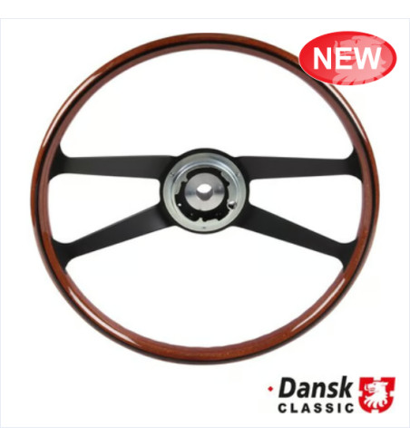 Steering wheel with wood rim and black spoke, Ø394 mm (15.5), without horn button