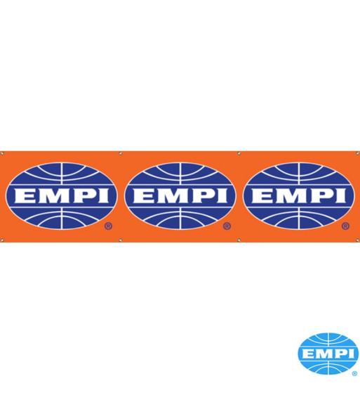 Baner EMPI z oczkami, duży, 36"x120", pomarańczowy winyl z niebiesko-białym owalem