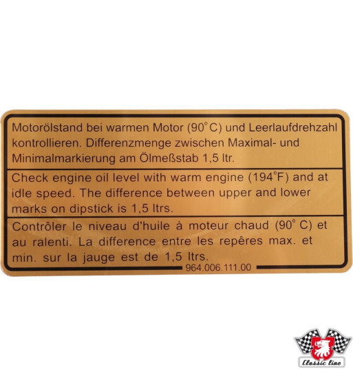Naklejka, poziom oleju silnikowego
Naklejka, poziom oleju silnikowego