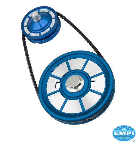 Pulley set for crankshaft and alternator, aluminium, blue anodized