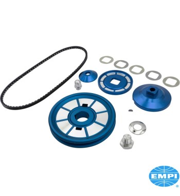 Pulley set for crankshaft and alternator, aluminium, blue anodized