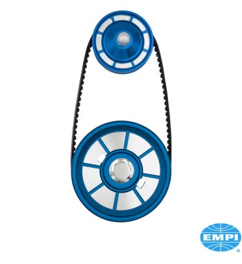 Pulley set for crankshaft and alternator, aluminium, blue anodized