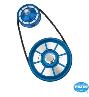 Pulley set for crankshaft and alternator, aluminium, blue anodized