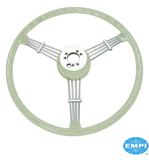 Steering wheel, complete with horn button, silver grey, 3 spoke Banjo Style, Ø394 mm Steering wheel, complete with horn button, silver grey, 3 spoke Banjo Style, Ø394 mm