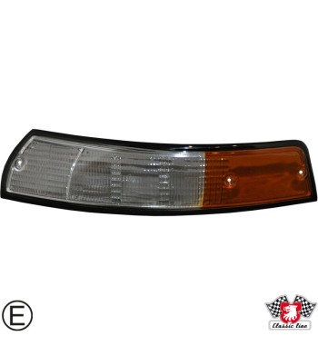 Lens for indicator with black rim, front, US version, clear/orange, left, with E-mark