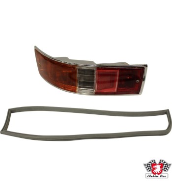 Tail light with red/orange/clear glass and rubber seal, EU version, left, with E-mark