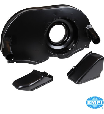 Fan shroud with air ducts and "Doghouse", VW 181 style, modified for Type 4 oil cooler, black