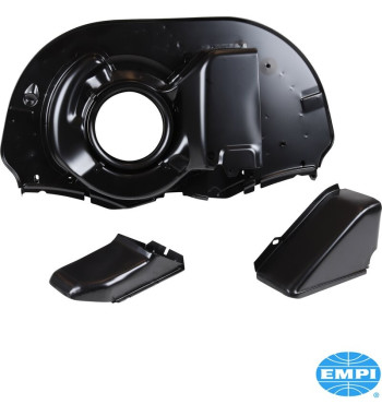 Fan shroud with air ducts and "Doghouse", VW 181 style, modified for Type 4 oil cooler, black