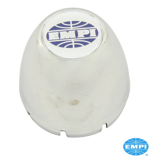 Hub cap with Empi logo, chrome. For old style 8 Spoke and Riviera style wheels Hub cap with Empi logo, chrome. For old style 8 Spoke and Riviera style wheels