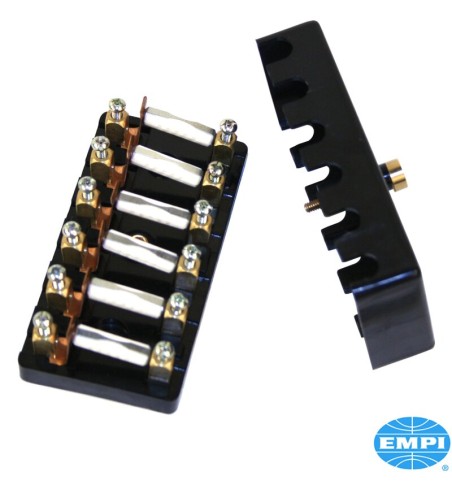 Fuse box with cover, black, for 6 fuses