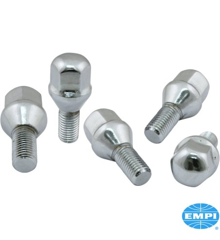 Wheel lug bolt set, 60° seat, chrome, 12 mm with 19 mm head, for EMPI 5x205 wheels, 5 pieces