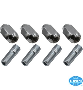 Zestaw nakrętek i szpilek do kół, chromowany, M14x1,5 do 1/2"x20, do felg stalowych, 4 sztuki