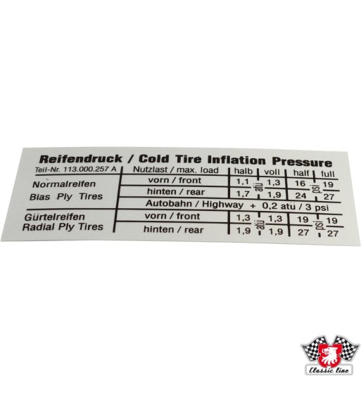Sticker, tire pressure